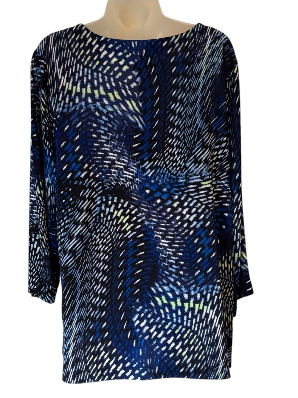 Chico's Easywear Navy Abstract Print  V-NeckTop    1X    #N - Picture 5 of 8